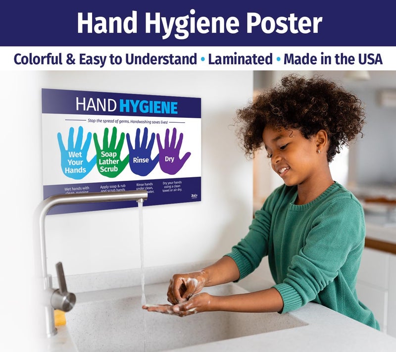 ZOCO â€“ Hand Hygiene Poster â€“ Laminated 12x18 â€“ Handwashing Chart for Kids & Adults â€“ School, Workplace, Clinic, Nurse Office Decor - Image 2